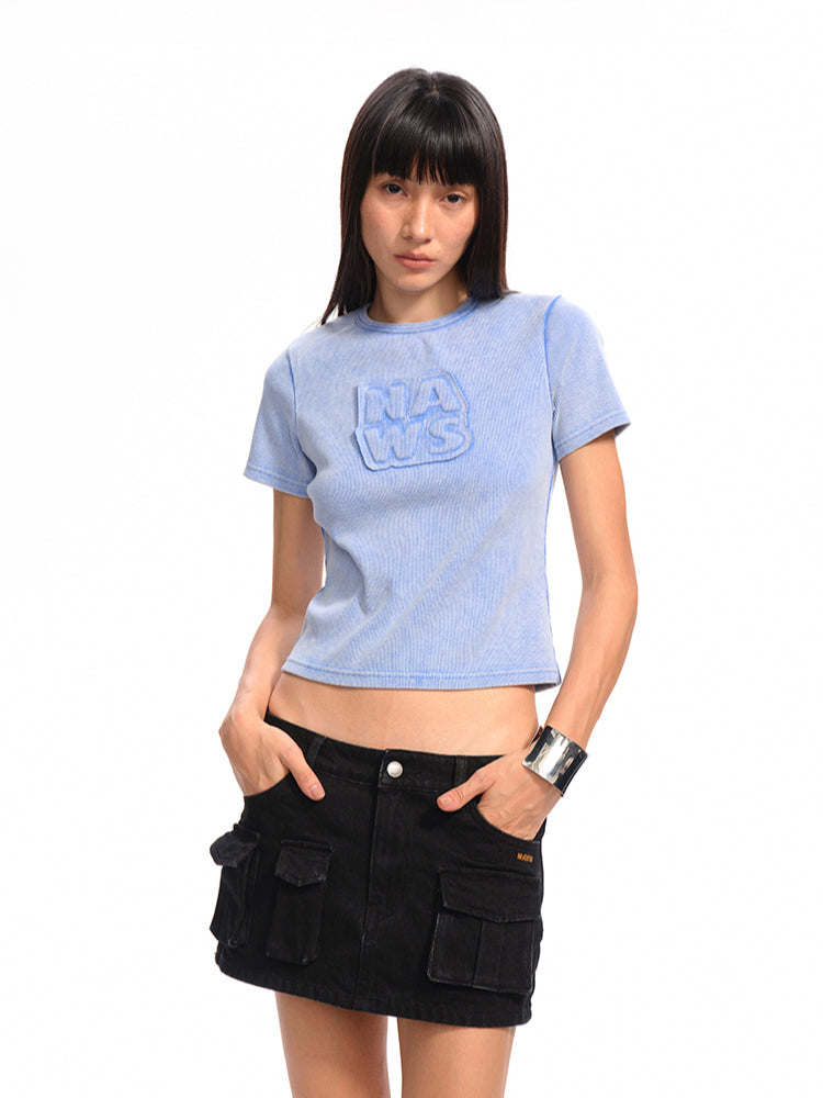 Asymmetrical Low - Rise Straight - Cut Denim Mini Skirt