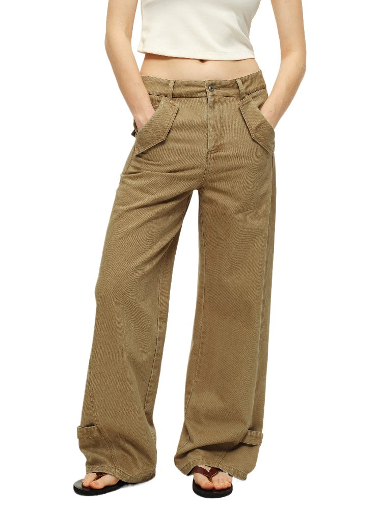 Washed Adjustable Straight Pants