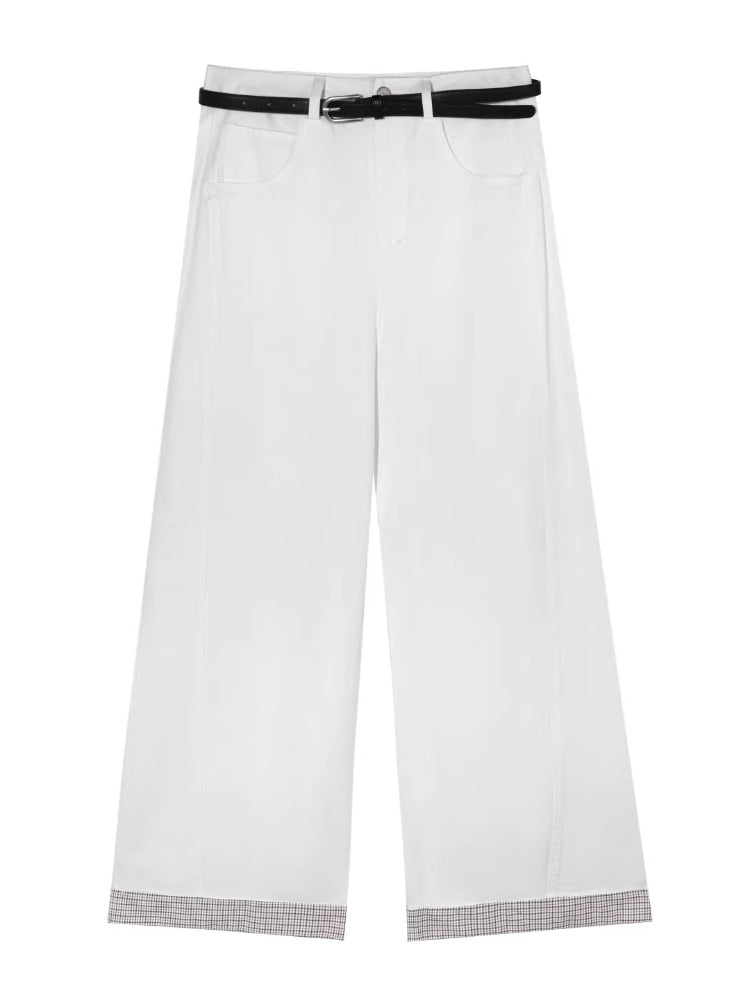 Plaid Cuff Curved Pants