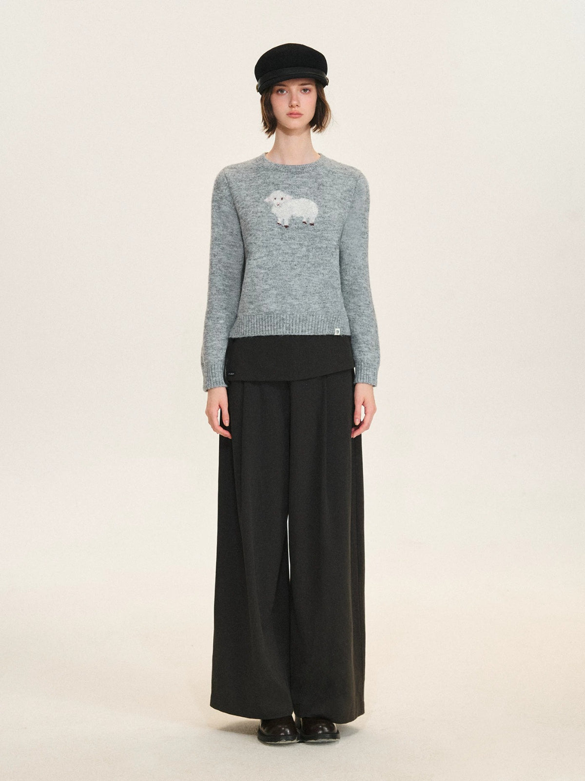 Wool Blend Sheep Embroidered Sweater