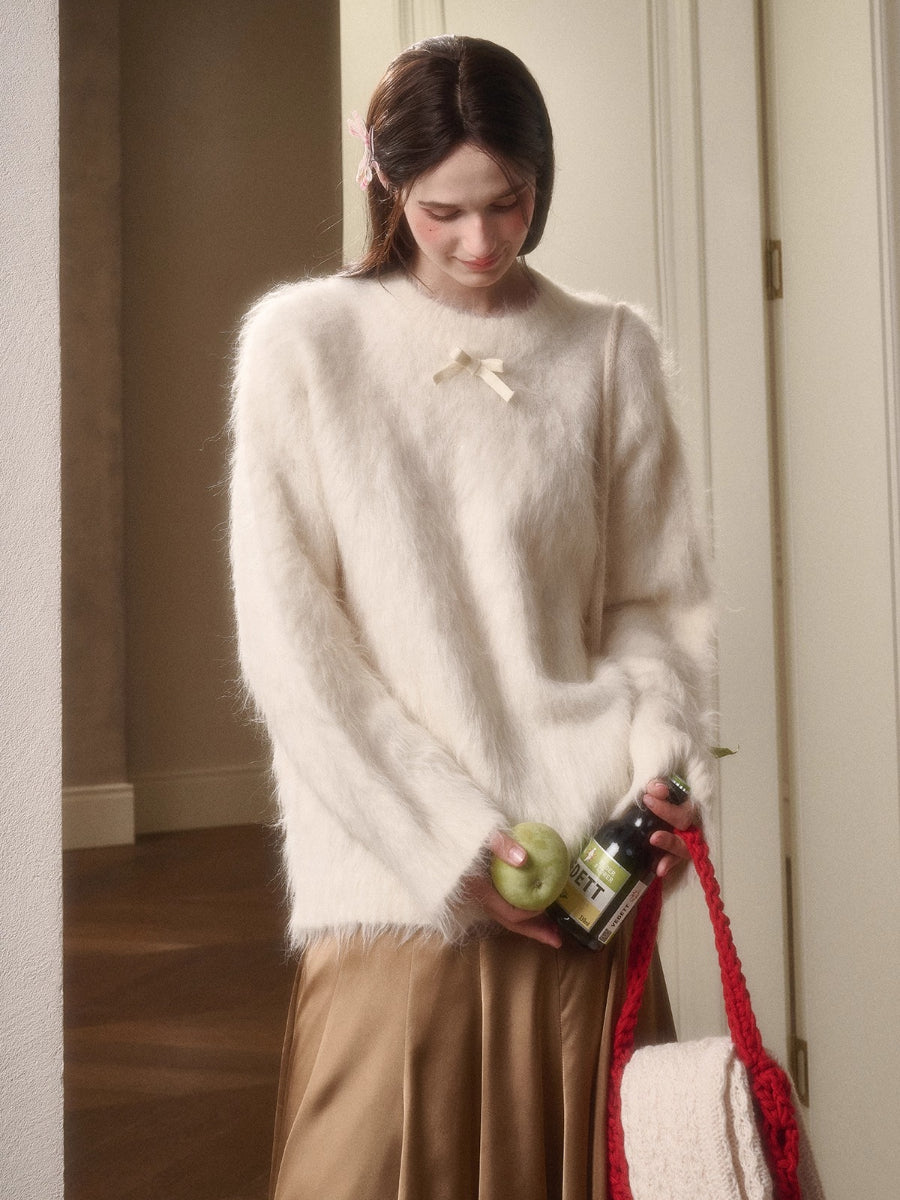 Little Lamb Alpaca-Cashmere Long Plush Crewneck