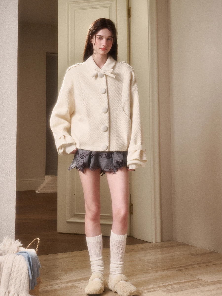 Fluffy Snow Wool Twill Cut Jacket