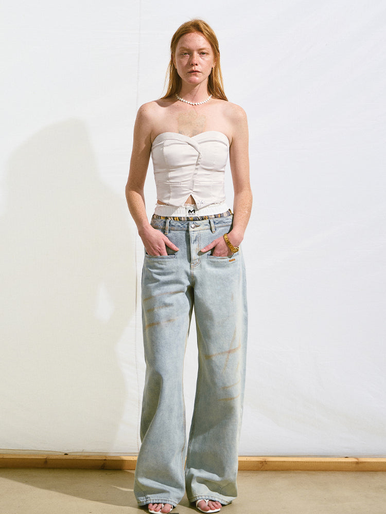 Loose Straight-Leg Denim Pants