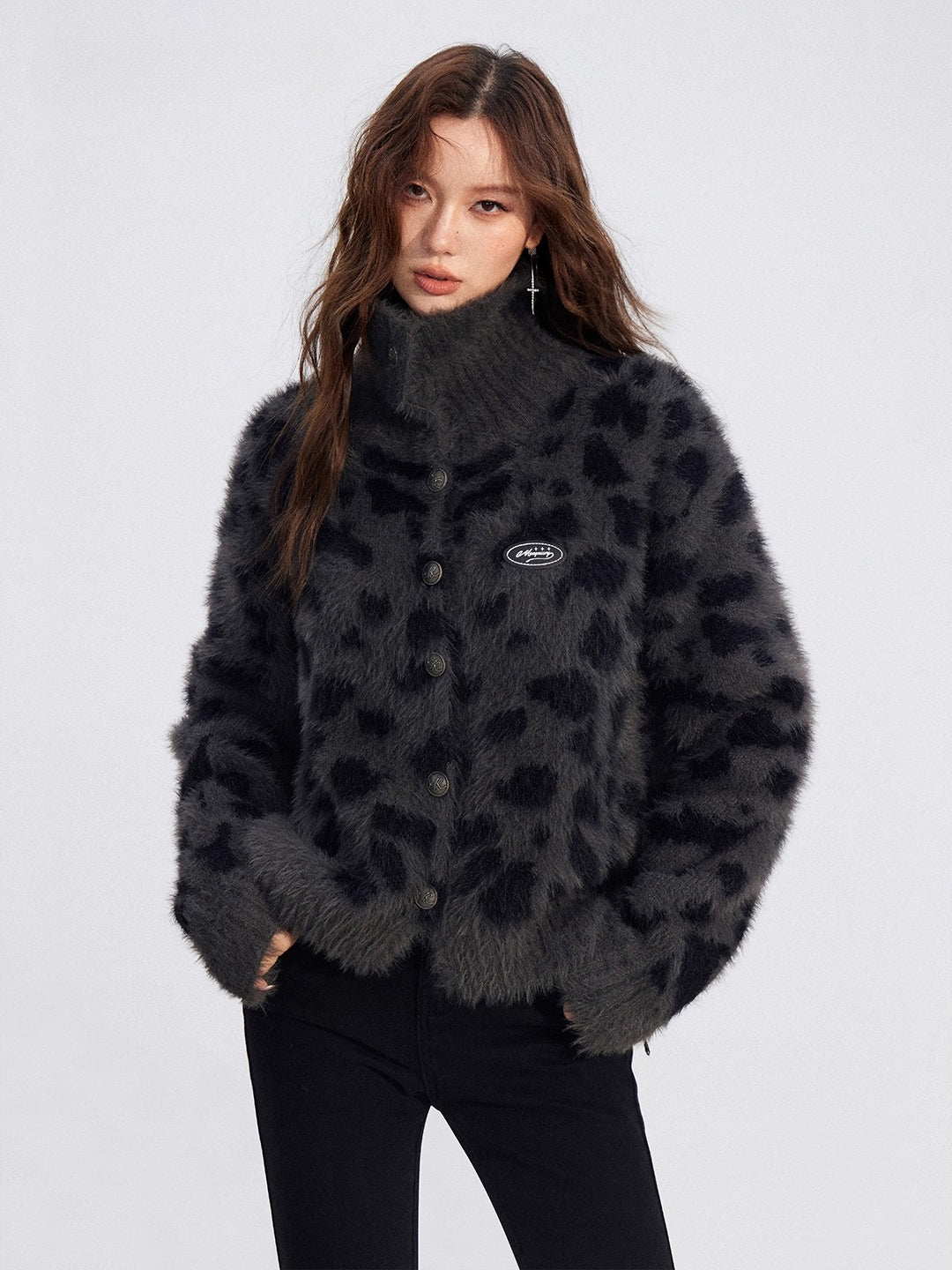 Fuzzy Leopard Collar Sweater