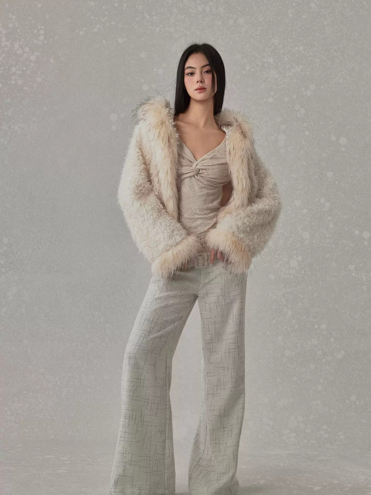 Shearling Panel Faux Fur Jacket
