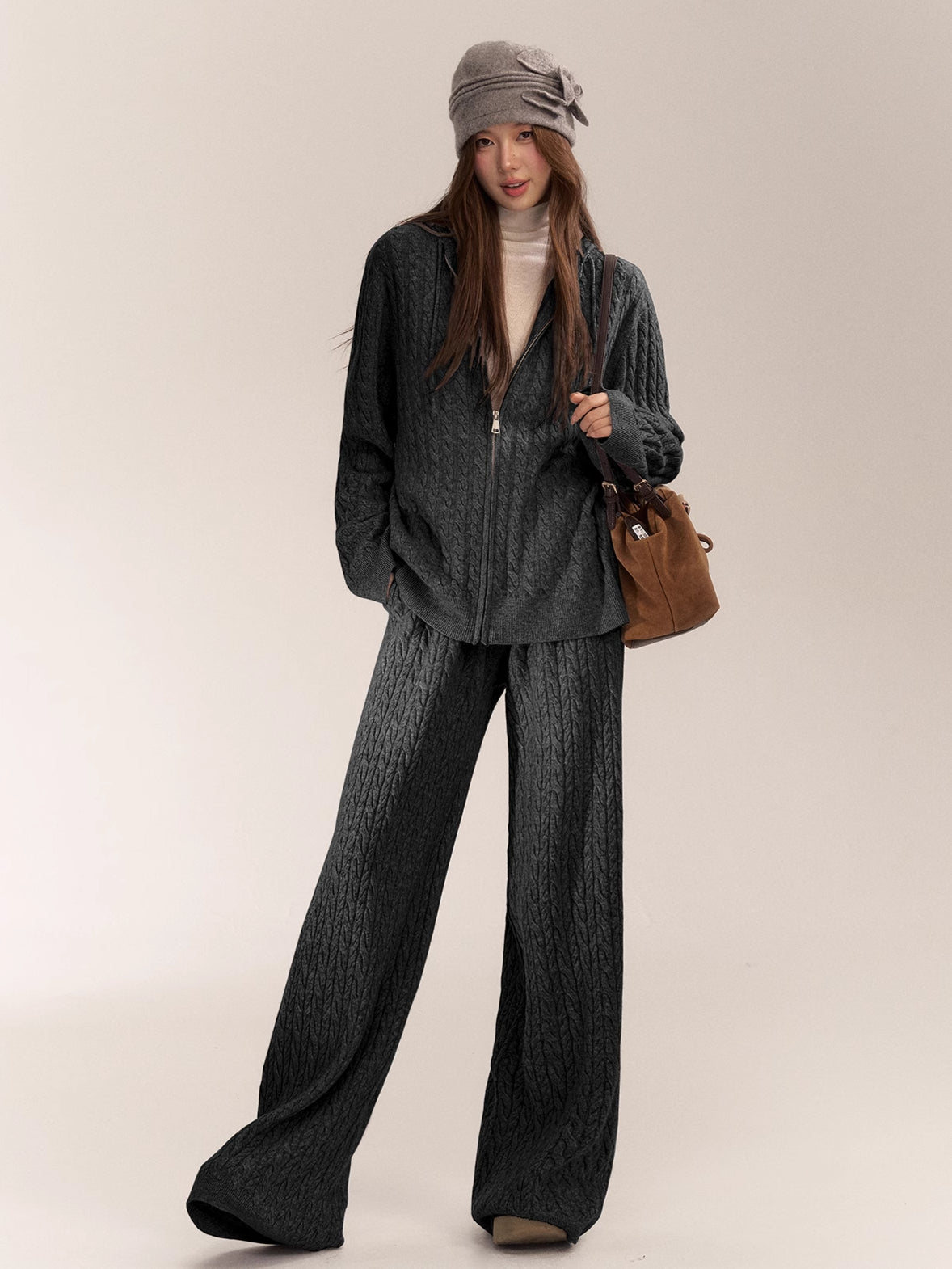 Wool Blend Hooded Knit Cardigan