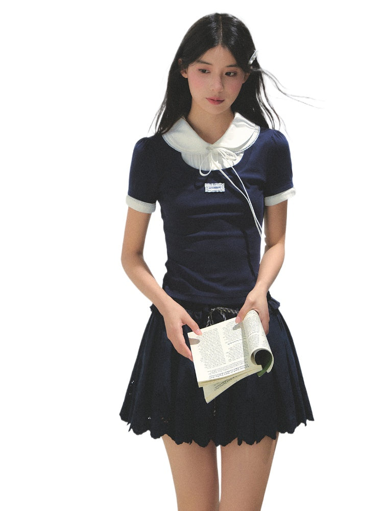 Collar Knitted Short-sleeve T-shirt