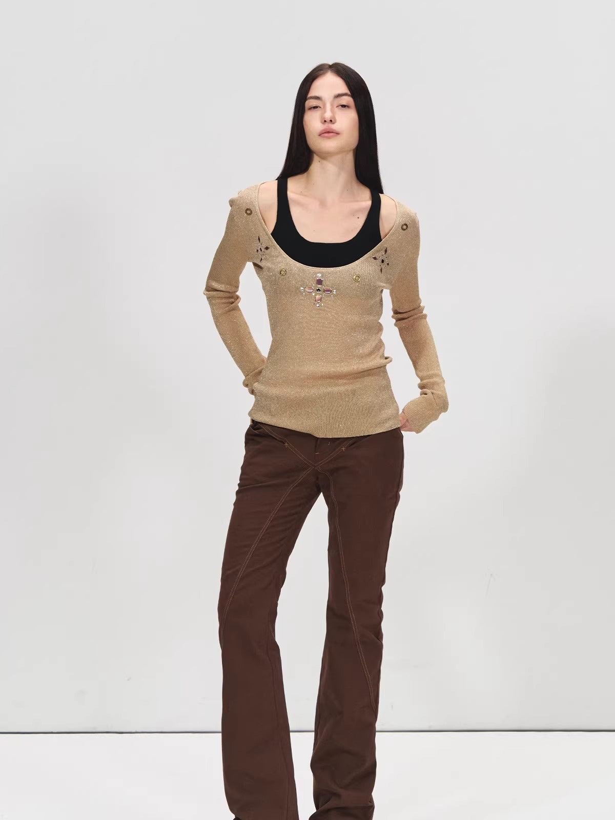 Layered Shimmer Wool Long Sleeve Top