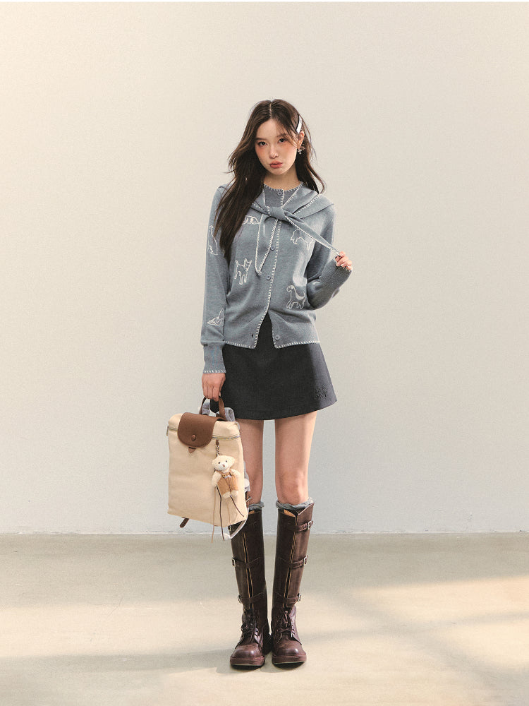 Anti-exposure Applique Pocket Suit Skort