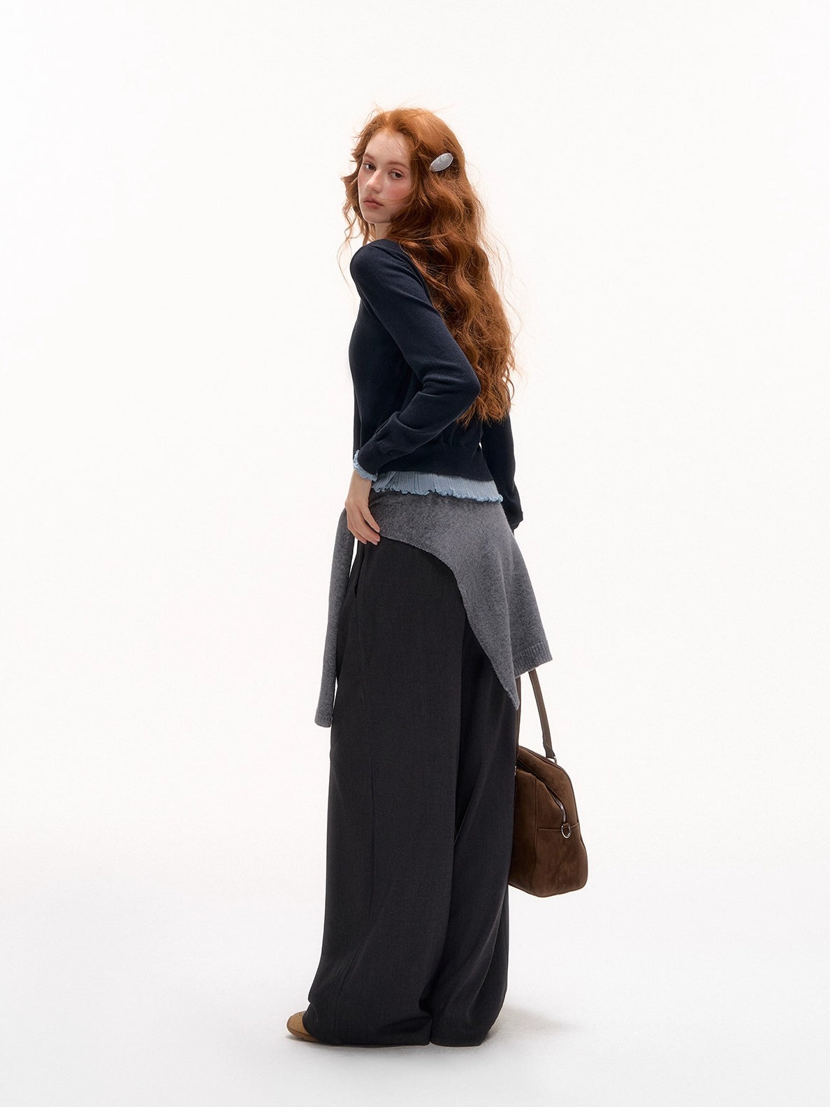 Contrast Mock-Layer Knit Cardigan
