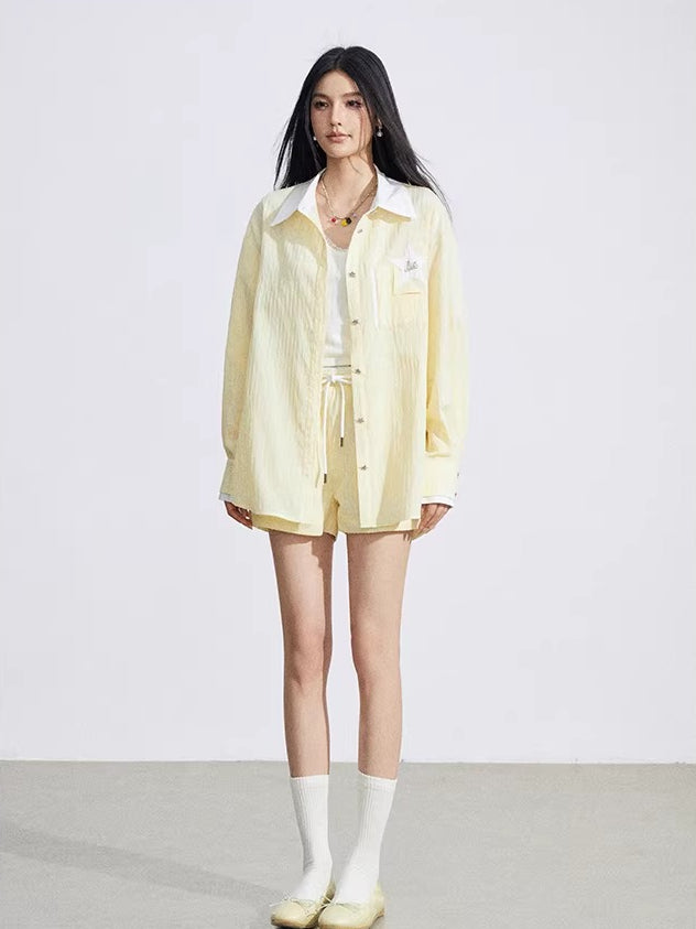 Blue & Yellow Layered Shirt Set