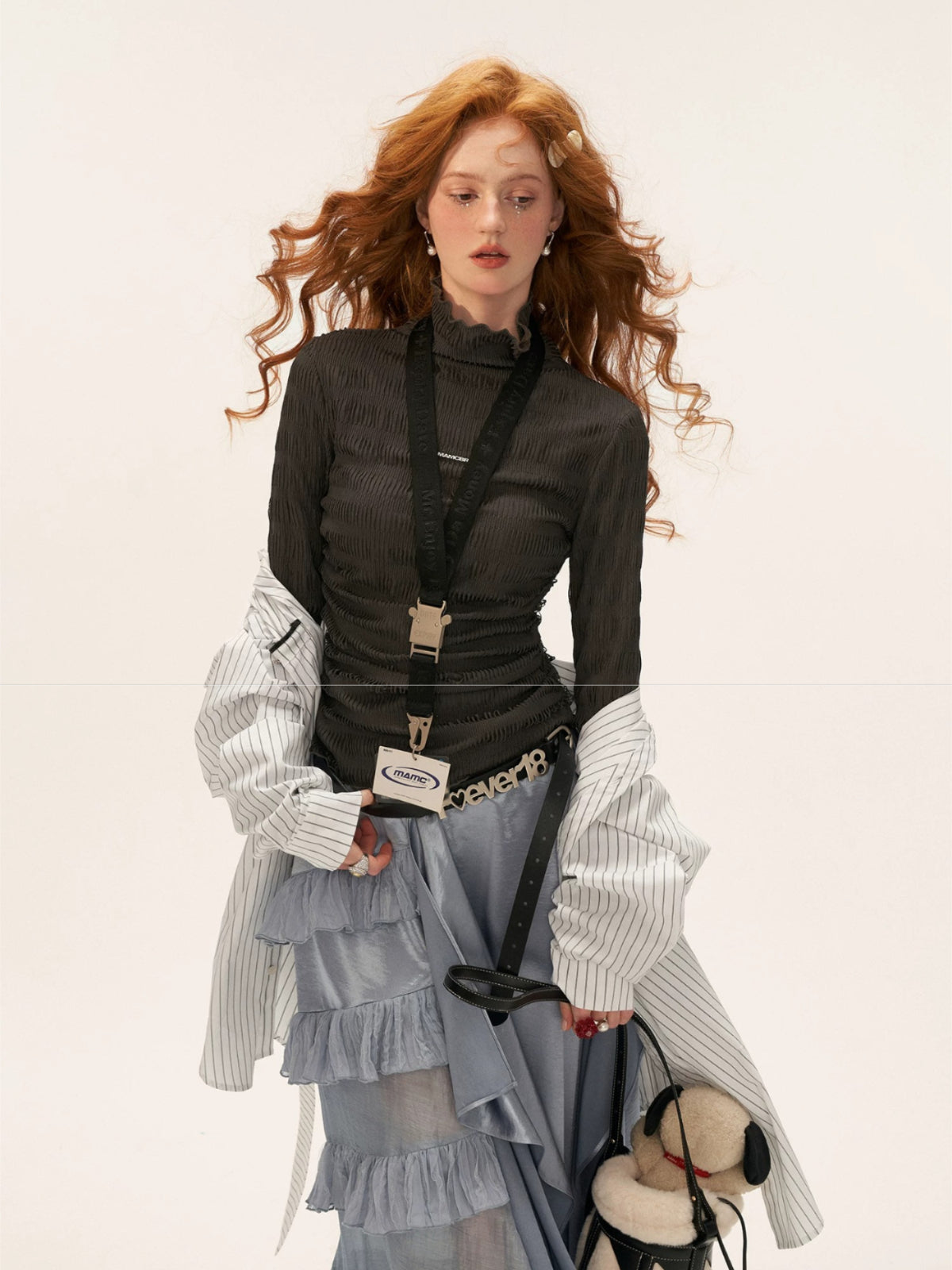 Textured High-Neck Slim Knit Top