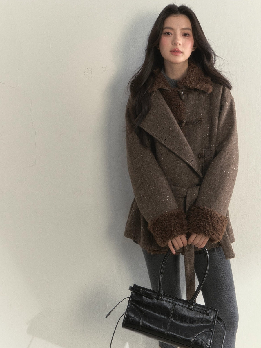 Fleece-Trim Wool Coat