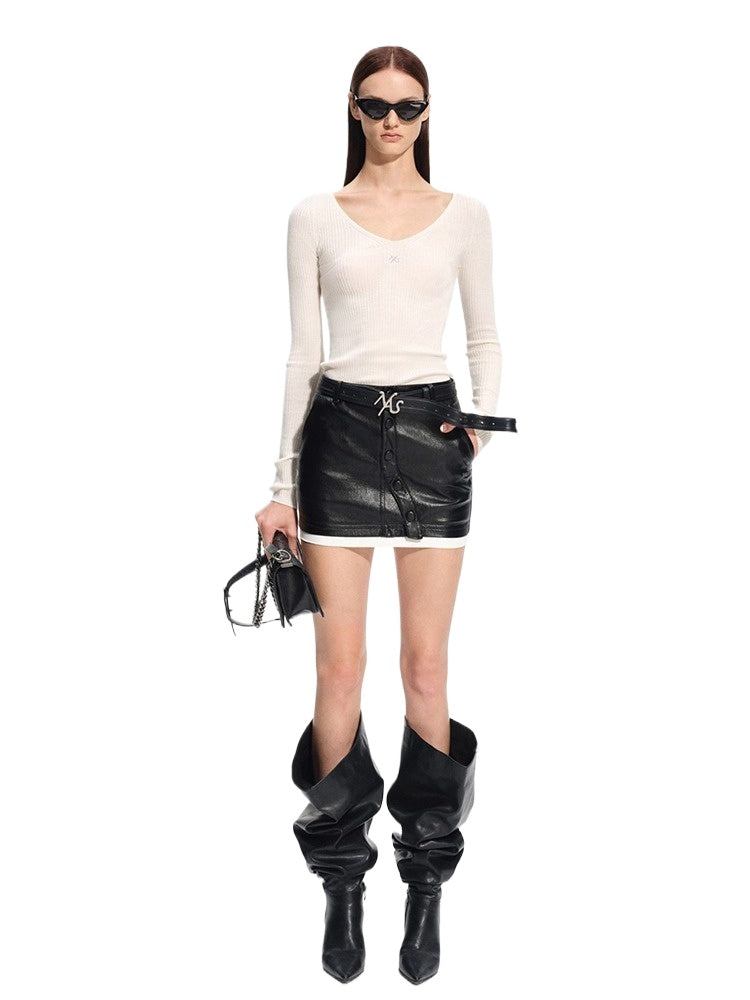 Rose Luna Mercerized Wool V-Neck Top