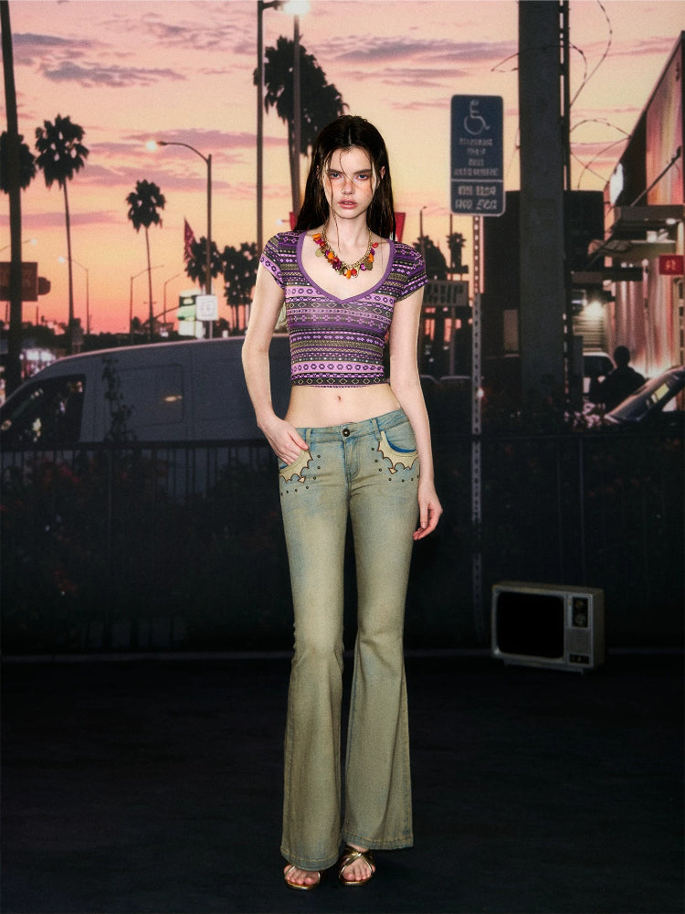 Siamese Stripe Cropped T-shirt