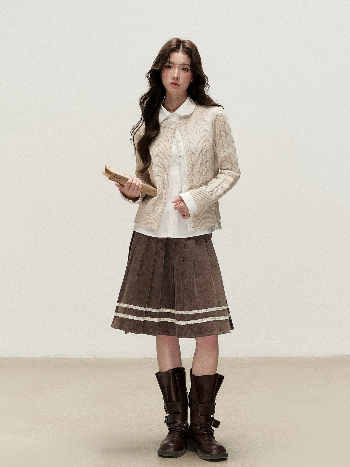 Peter Pan Collar Layered Knit Cardigan