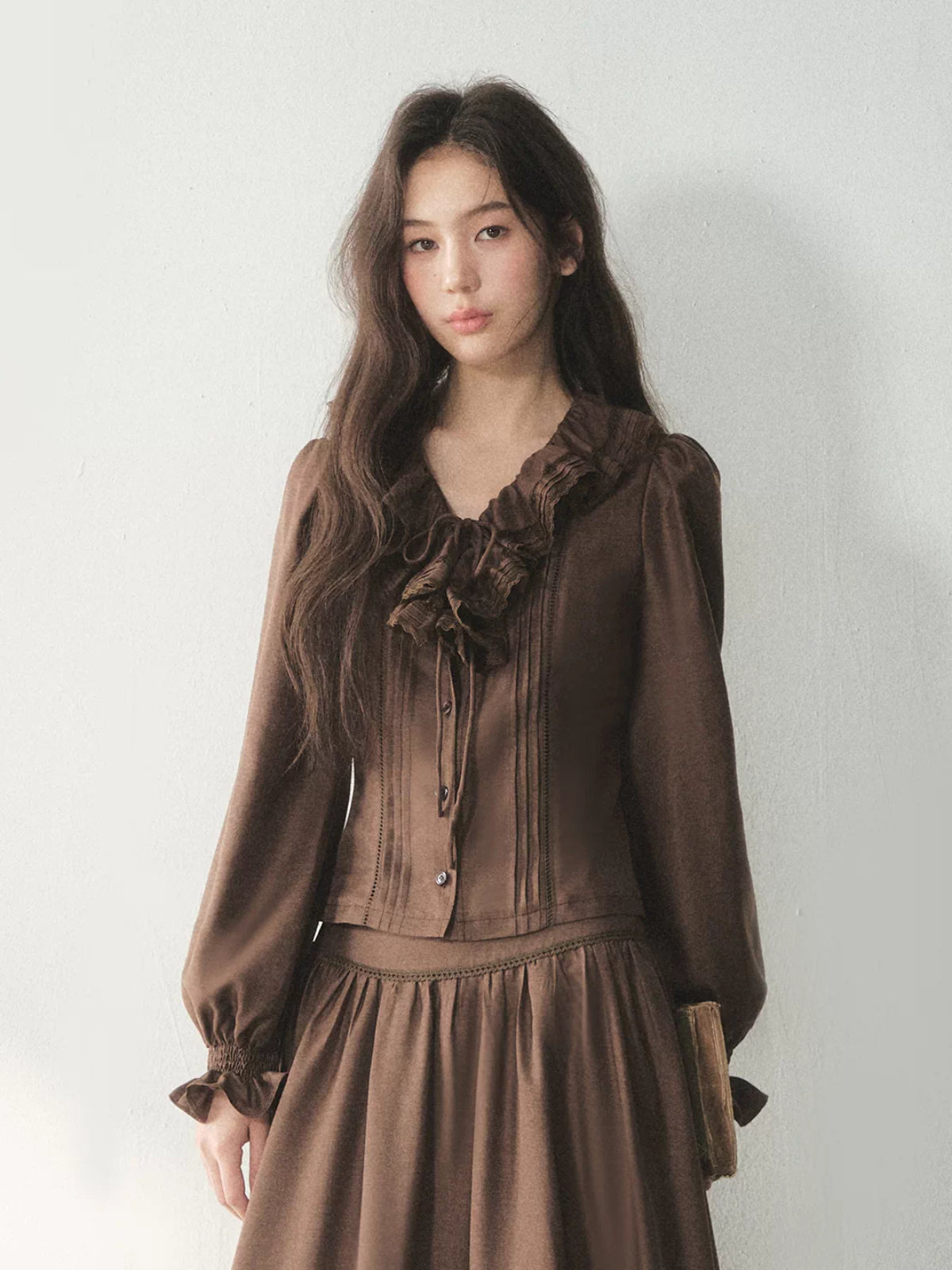 Vintage Ruffle Lace Shirt & Skirt Set