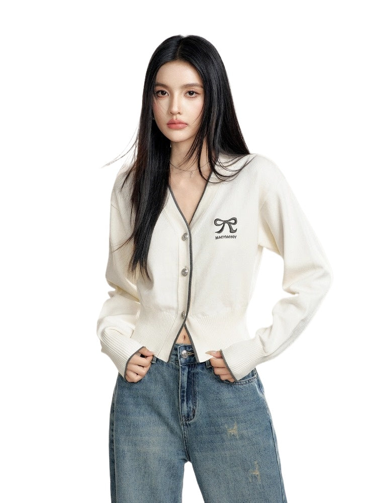 Color-Blocked Butterfly Knot Knit Cardigan