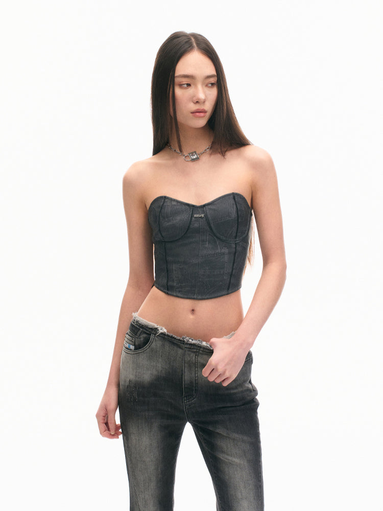Gray Eco-leather Adjustable Fitted Bustier