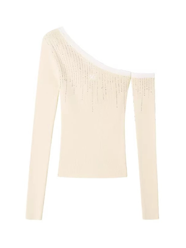 Rhinestone Asymmetric Knit Top