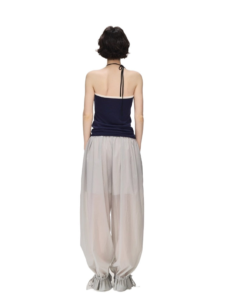 Navy Color-Block Mesh Tube Top