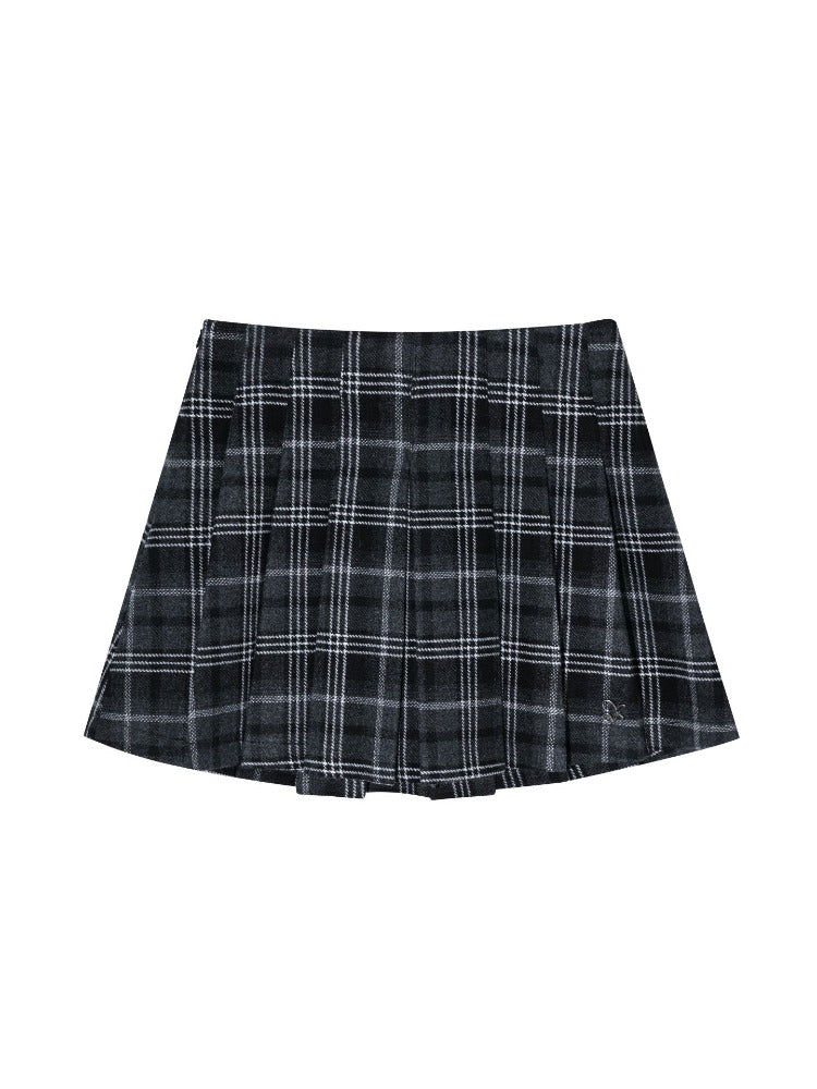Plaid Wool Pleated Skirt