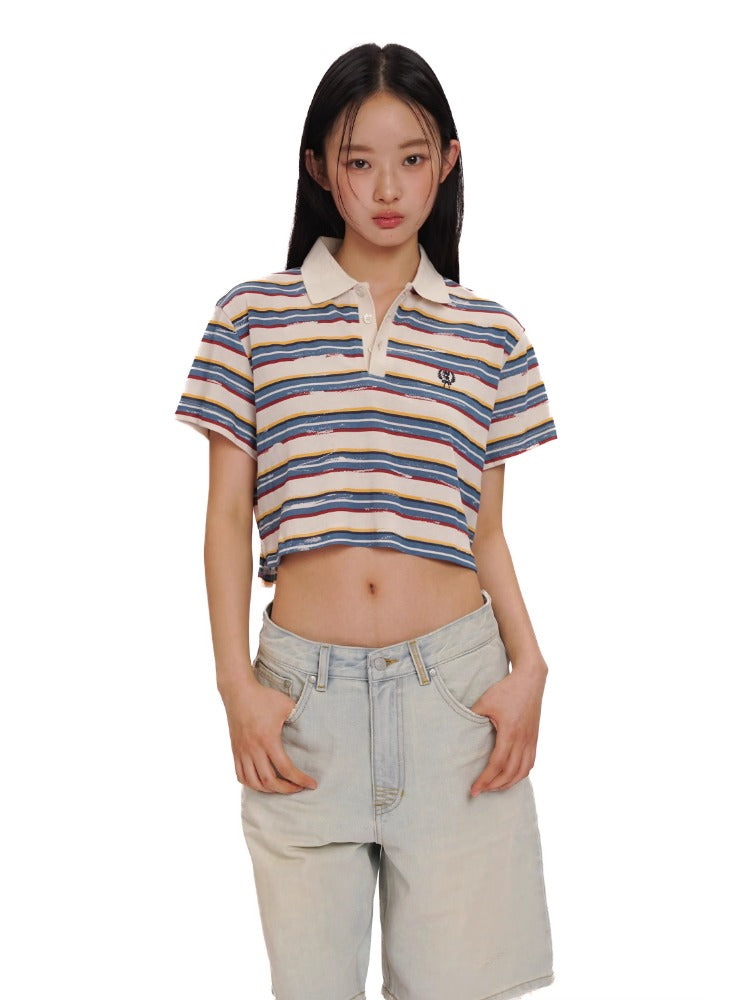 Distressed Stripes Contrast Retro T-shirt