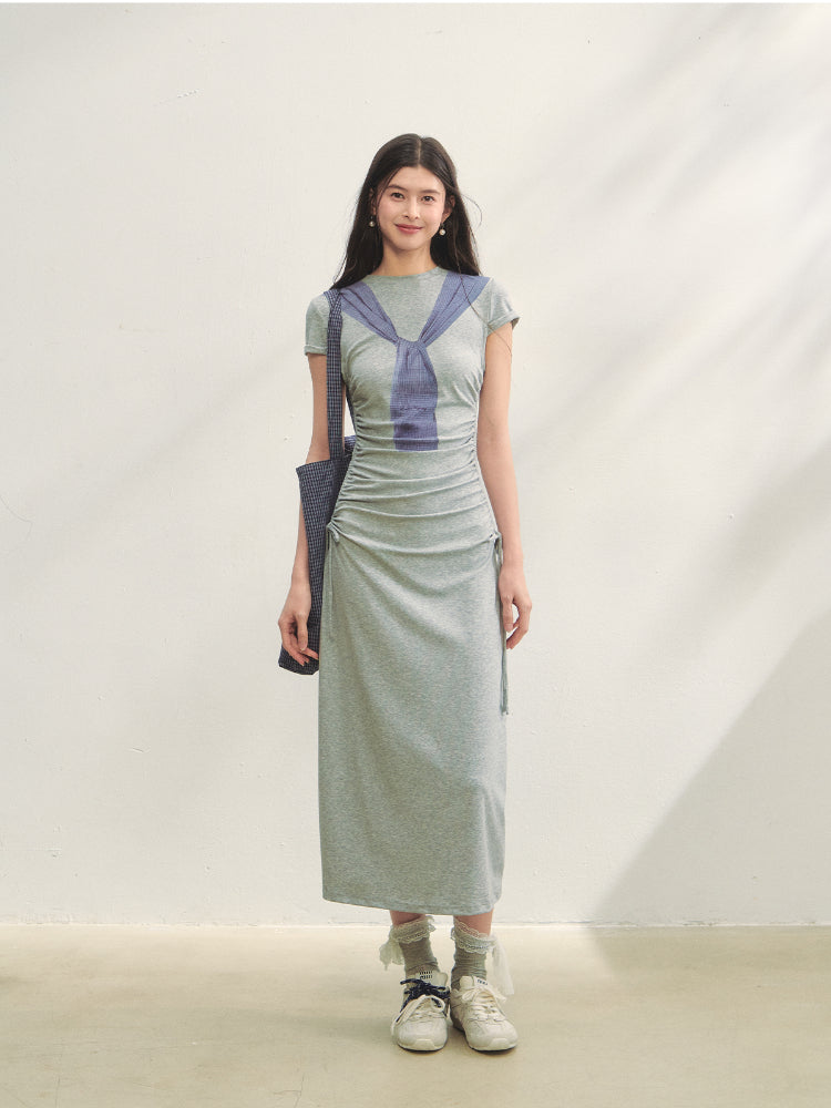 Printed Side Gathered Tie Dress