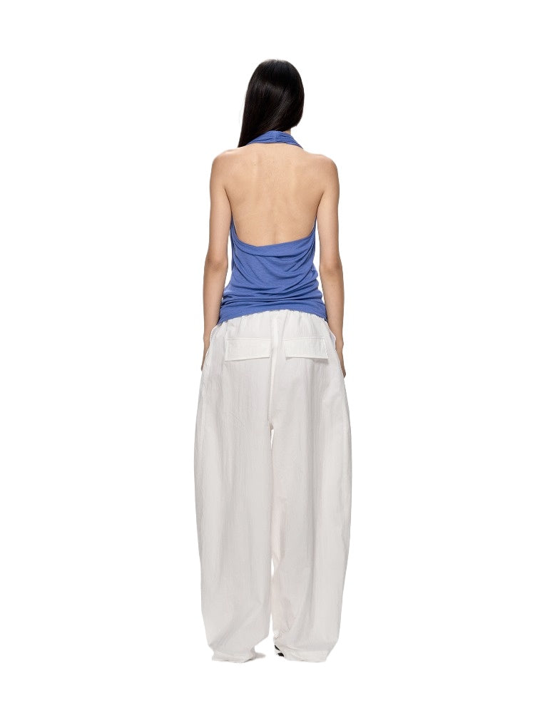 Deep Blue Sleeveless V-Neck Halter Neck Top