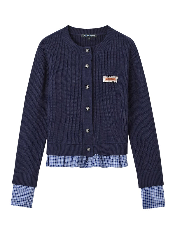 Vintage Plaid Lace Trim Cardigan