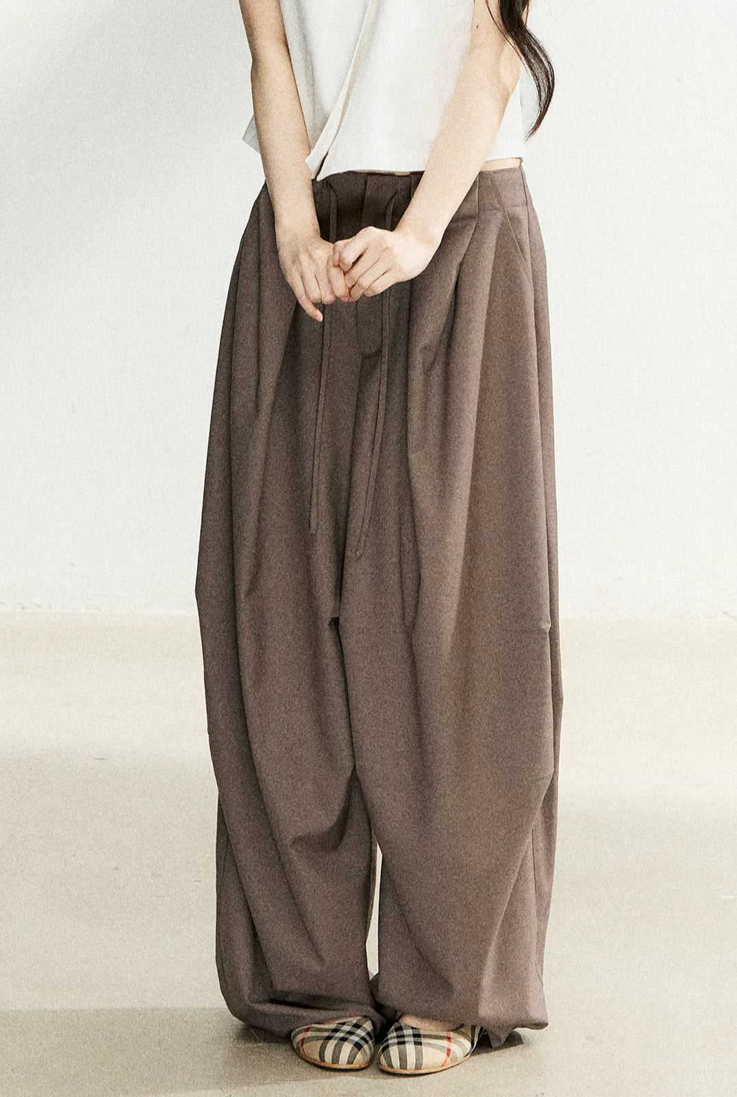 Dark Brown Pleated Wide Leg Pants