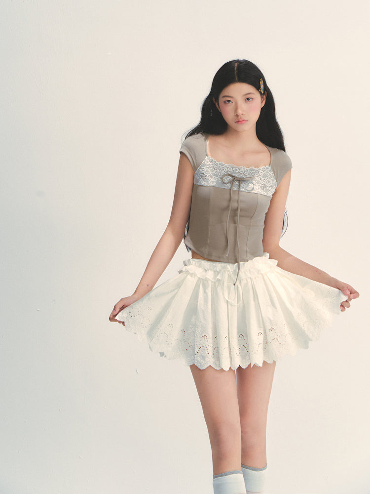 Lace Trim Short Sleeve T-shirt