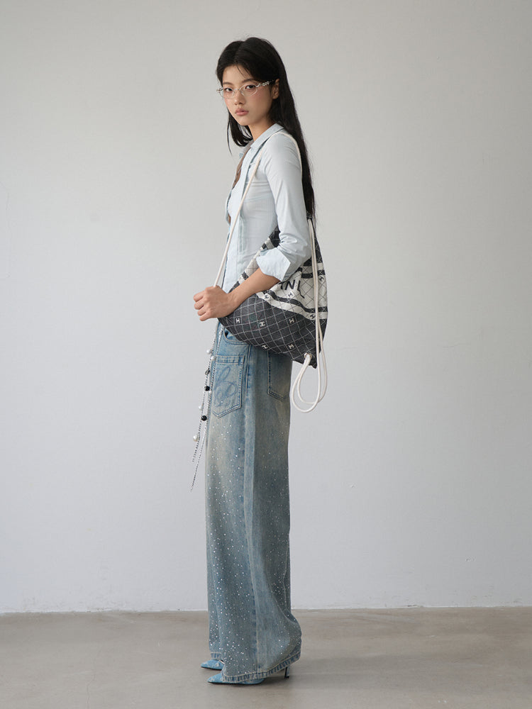 Contrast-colored Collared Waist-cinched Shirt