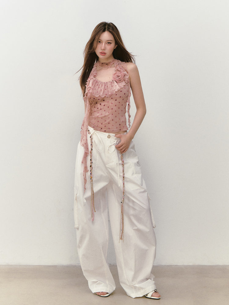 Ribbon-Flower Halter Vest