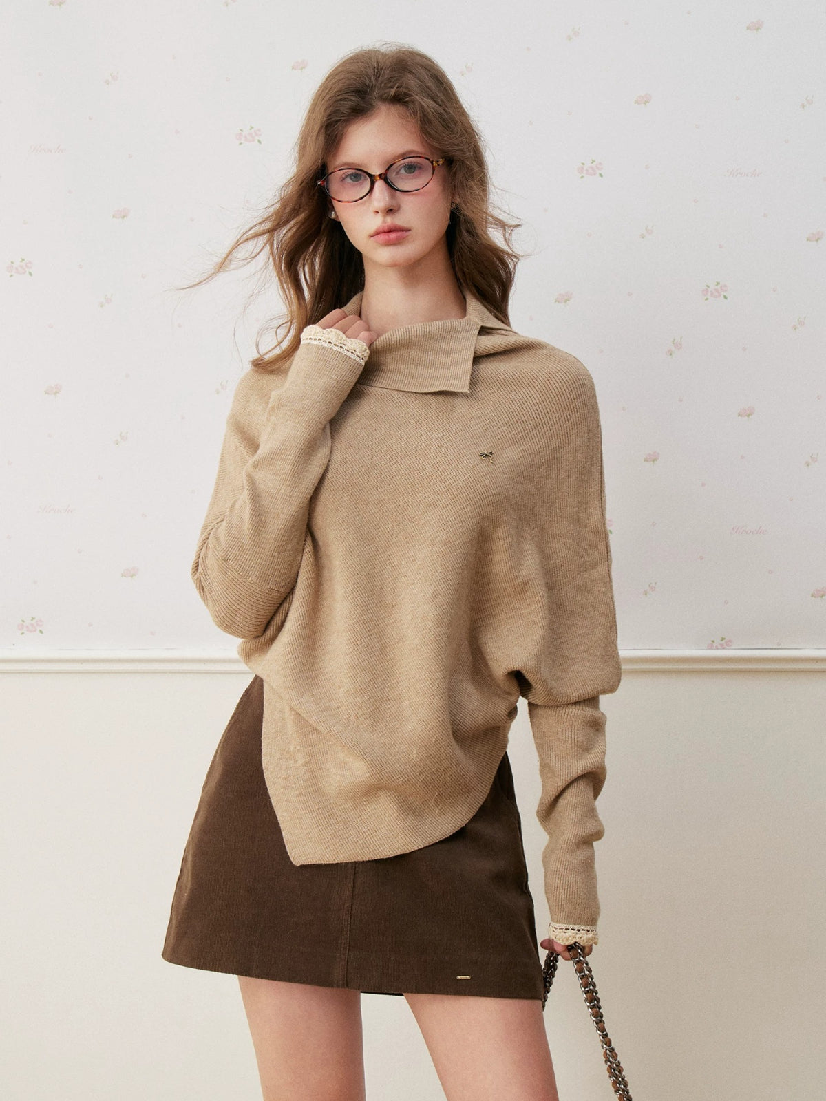 Irregular Fold High Neck Knit Sweater