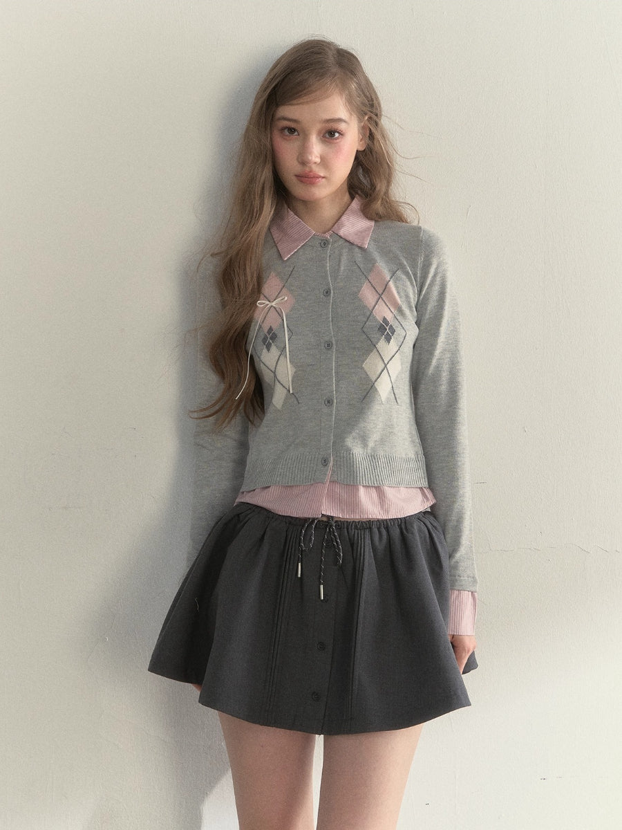 Faux Two-Piece Patchwork Shirt Collar Sweater