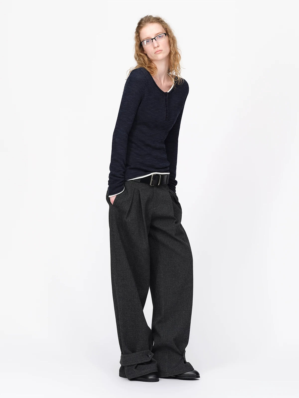 Wool Wide Leg Tailored Pants
