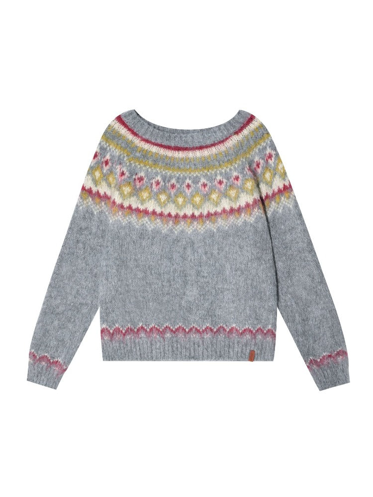 Fair Isle Jacquard Crewneck Knit Sweater