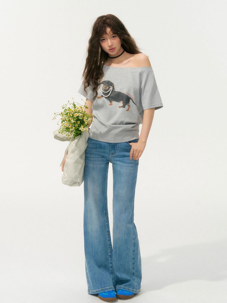 Light Blue Lace-Edge Patchwork Washed Denim Pants