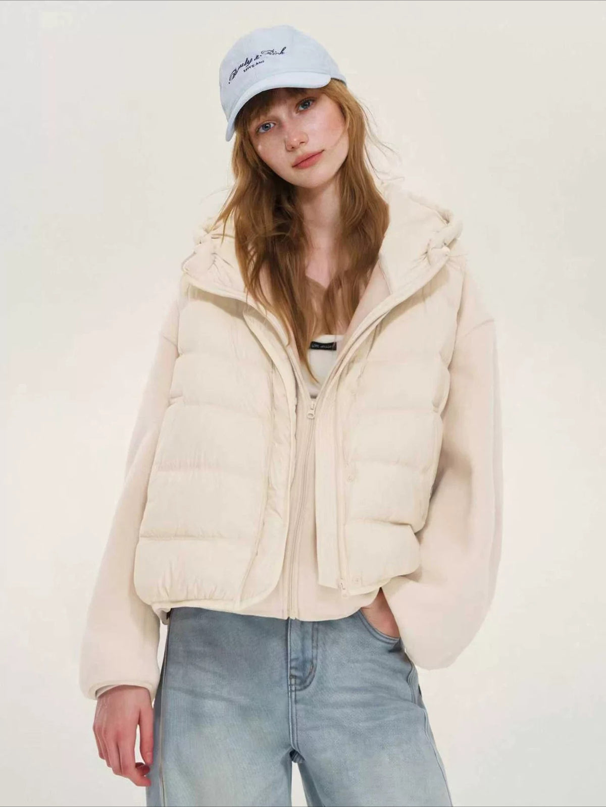 Hooded Fleece Down Vest Two-Piece Set