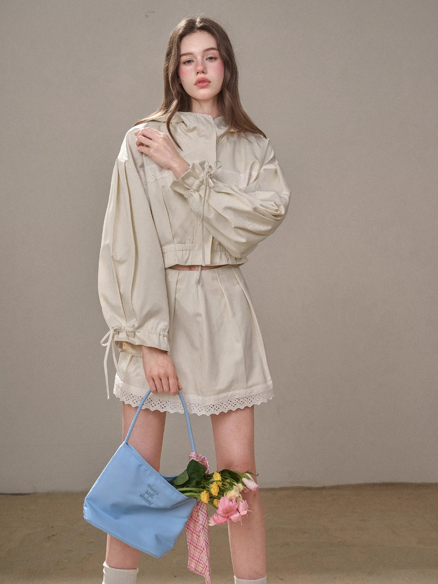 "A Cup of Milk" Relaxed Cotton Trench & Skirt Set