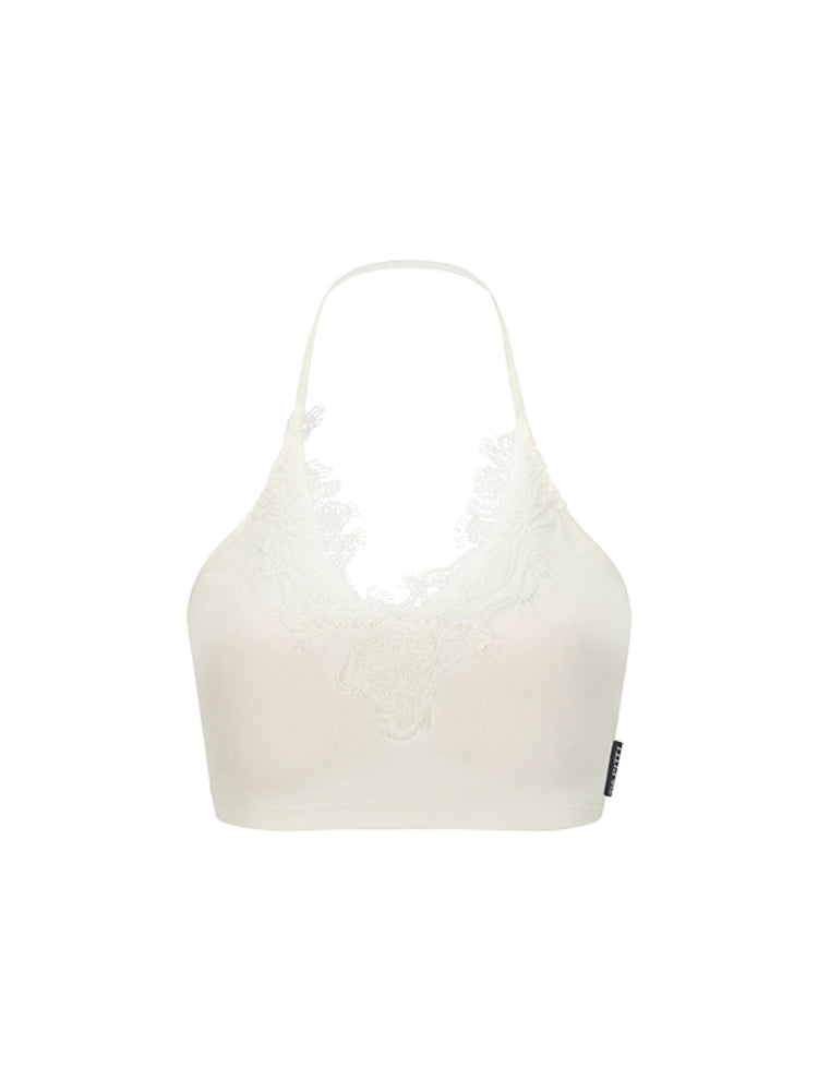 Ribbed Lace Panel Tank Top