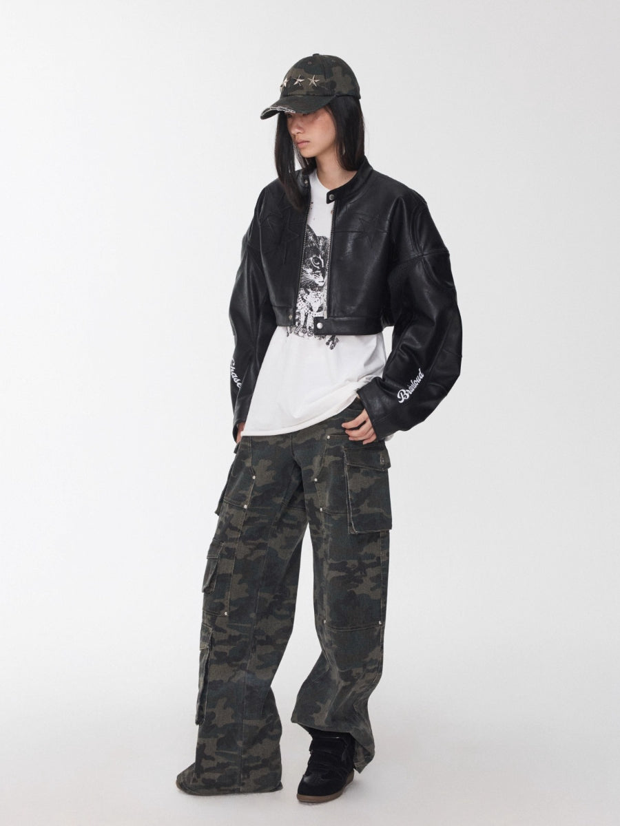Distressed Star Studded Camouflage Baseball Cap