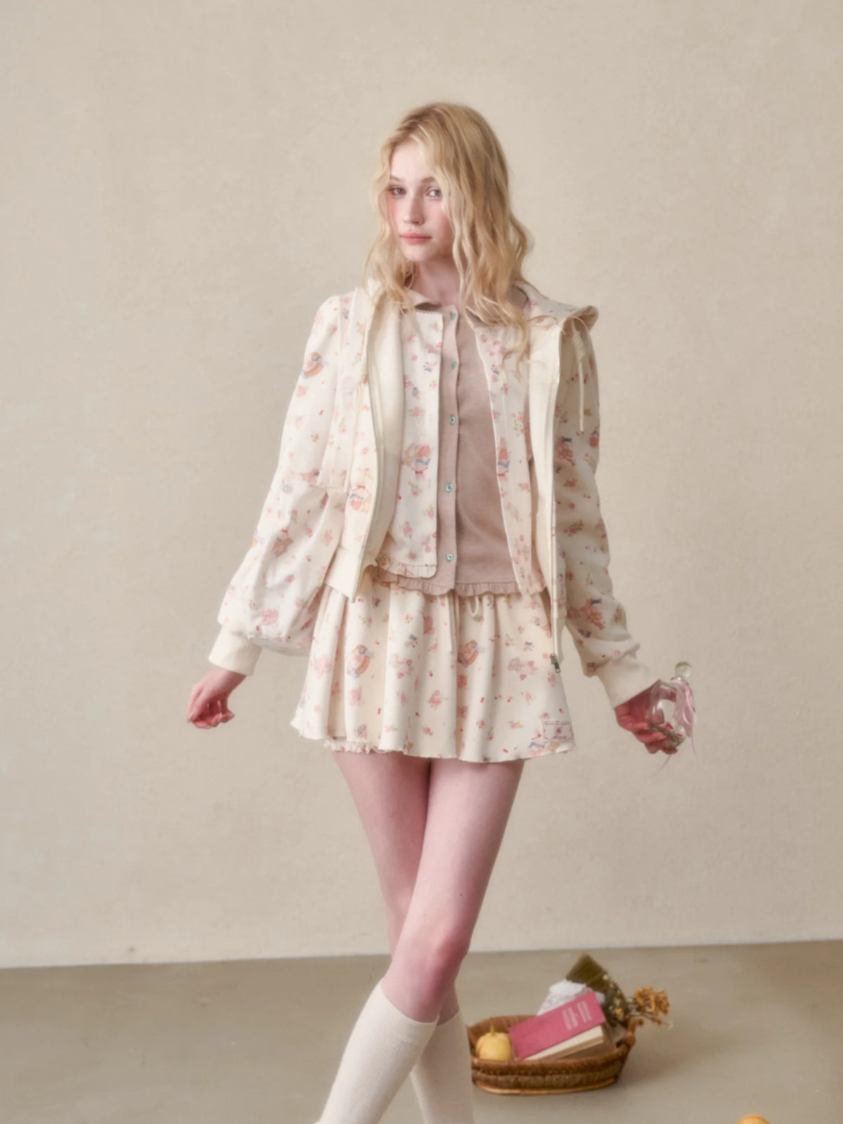 Bunny Print Hoodie Skort Set