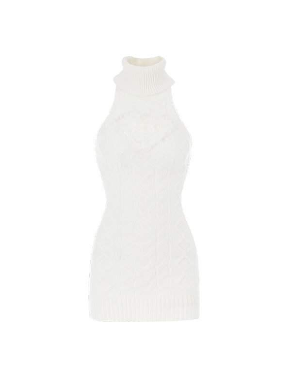Cable Knit High-neck Dress
