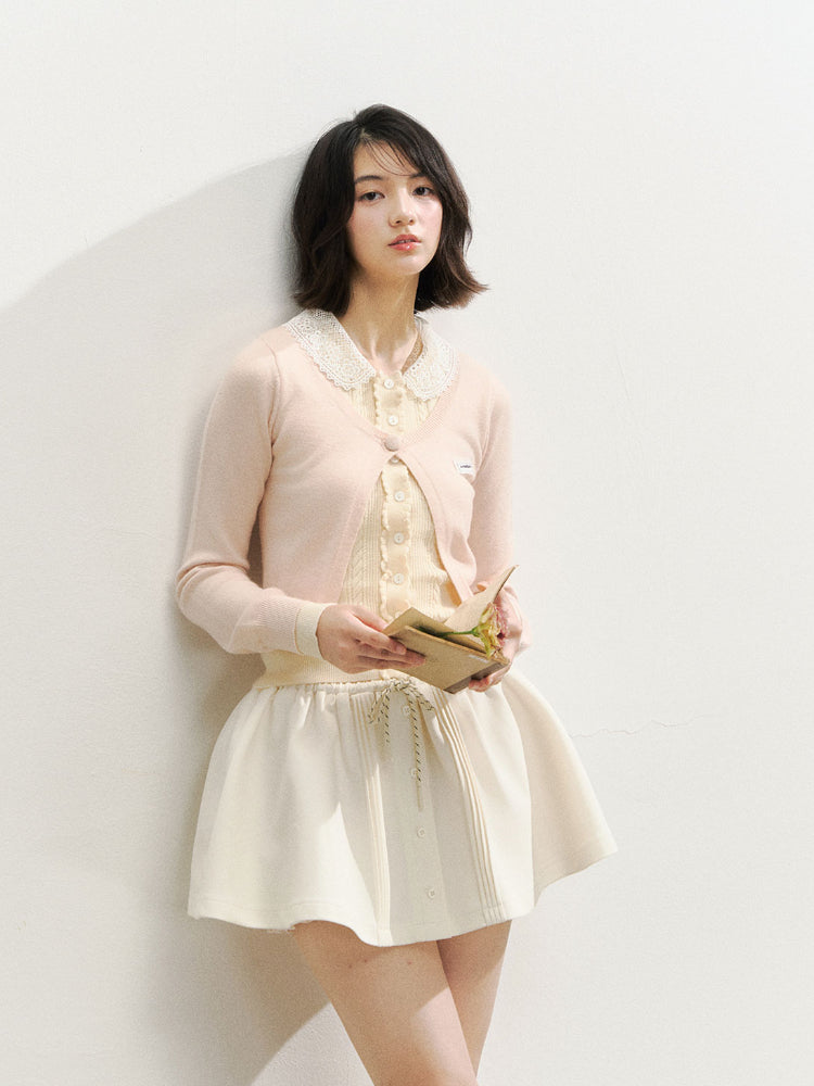 Lace Collar Fake Two-piece Cardigan