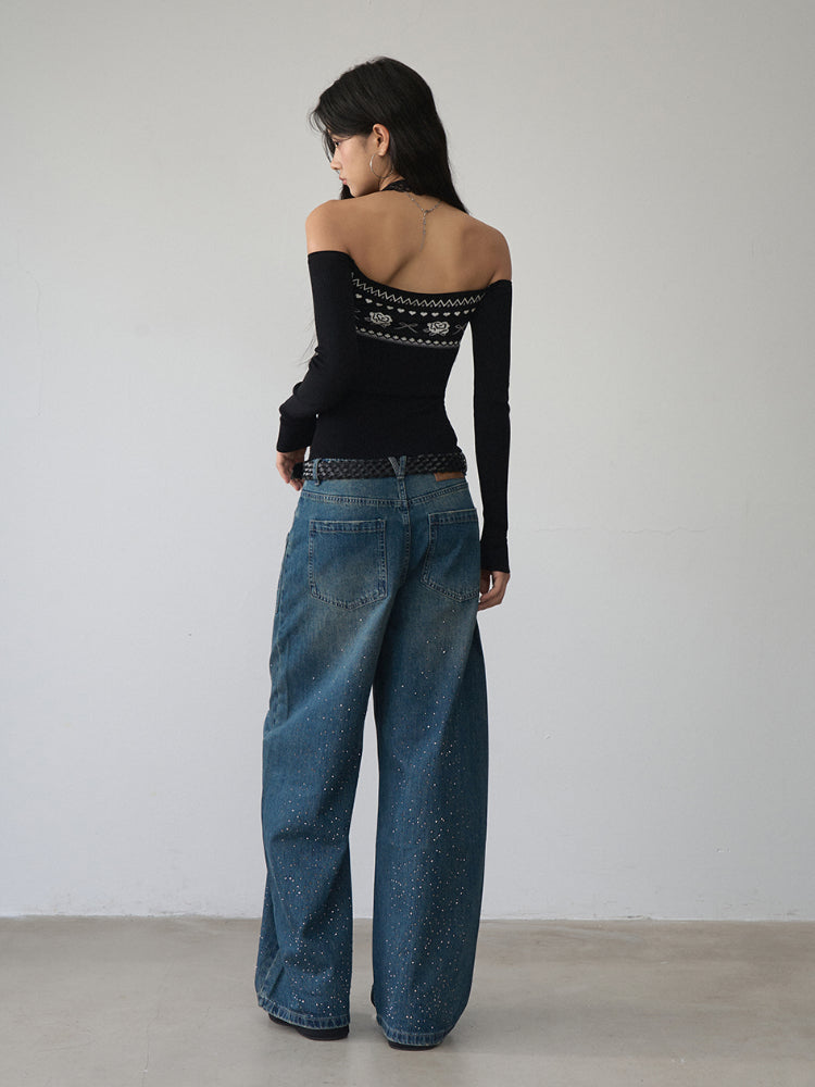 Lace Halter Two-way One-shoulder Sweater