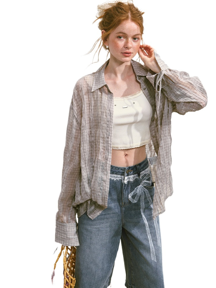 Plaid Sheer Mesh Shirt Jacket