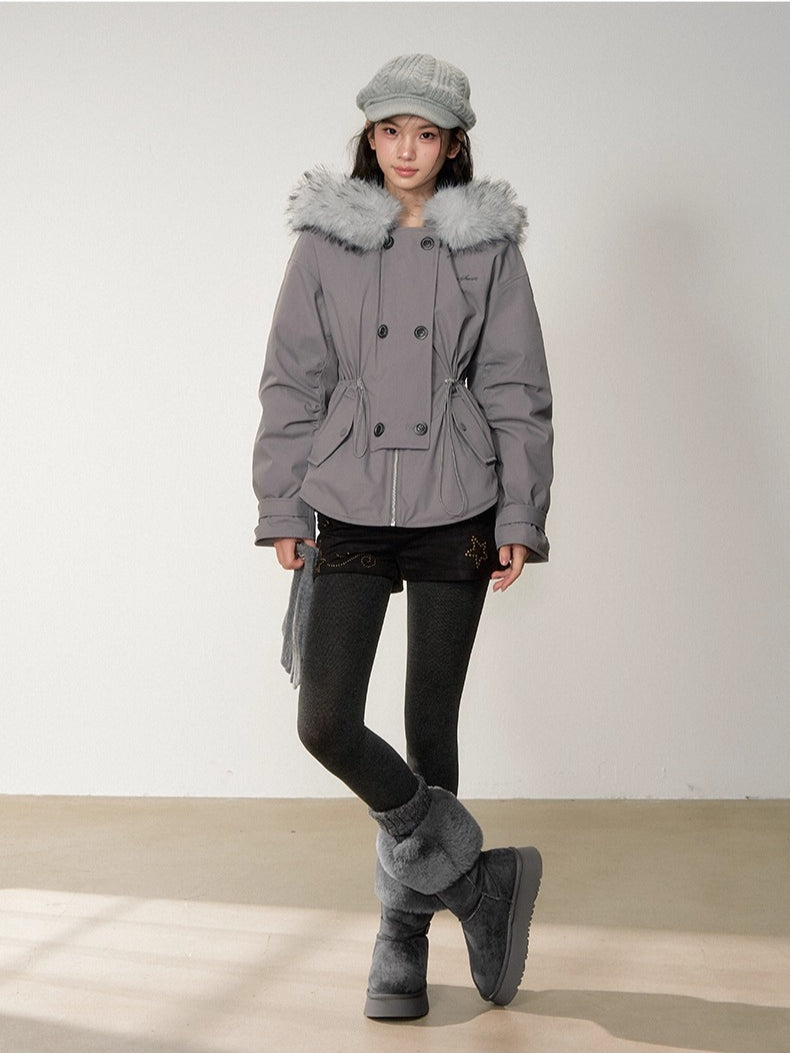 Faux Fur Collar Double-Breasted Down Parka