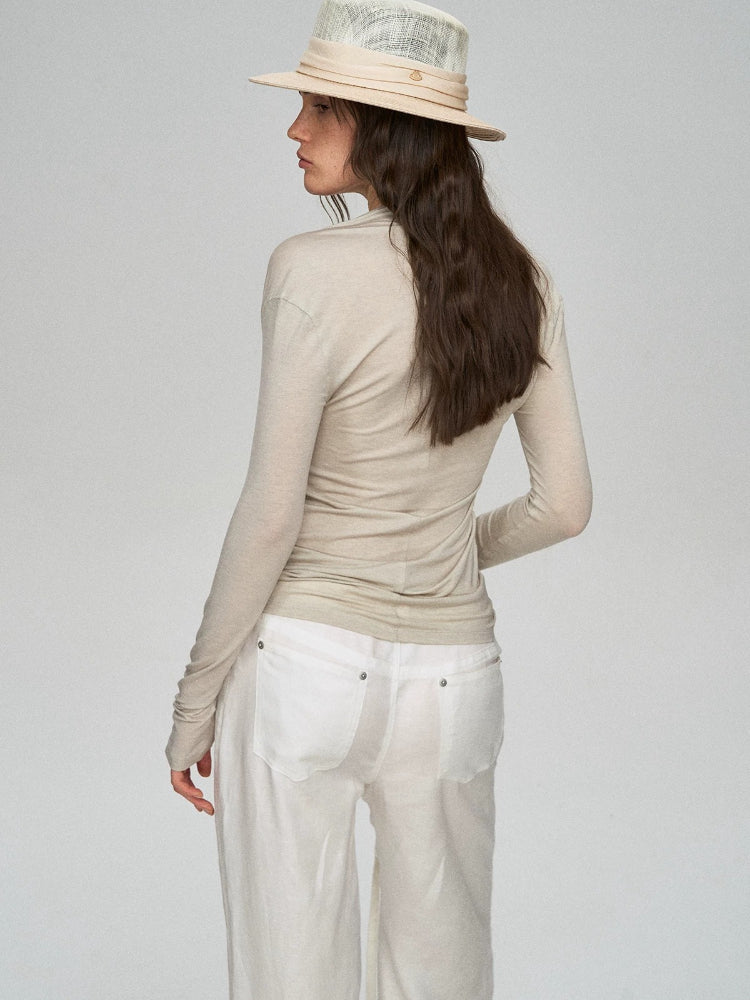 Lyocell Wool Pleated Beaded Tee